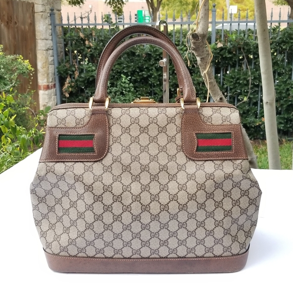 Super VERY RARE Vintage Gucci Supreme Web Ophidia Train case DOCTOR'S handbag - Picture 10 of 16